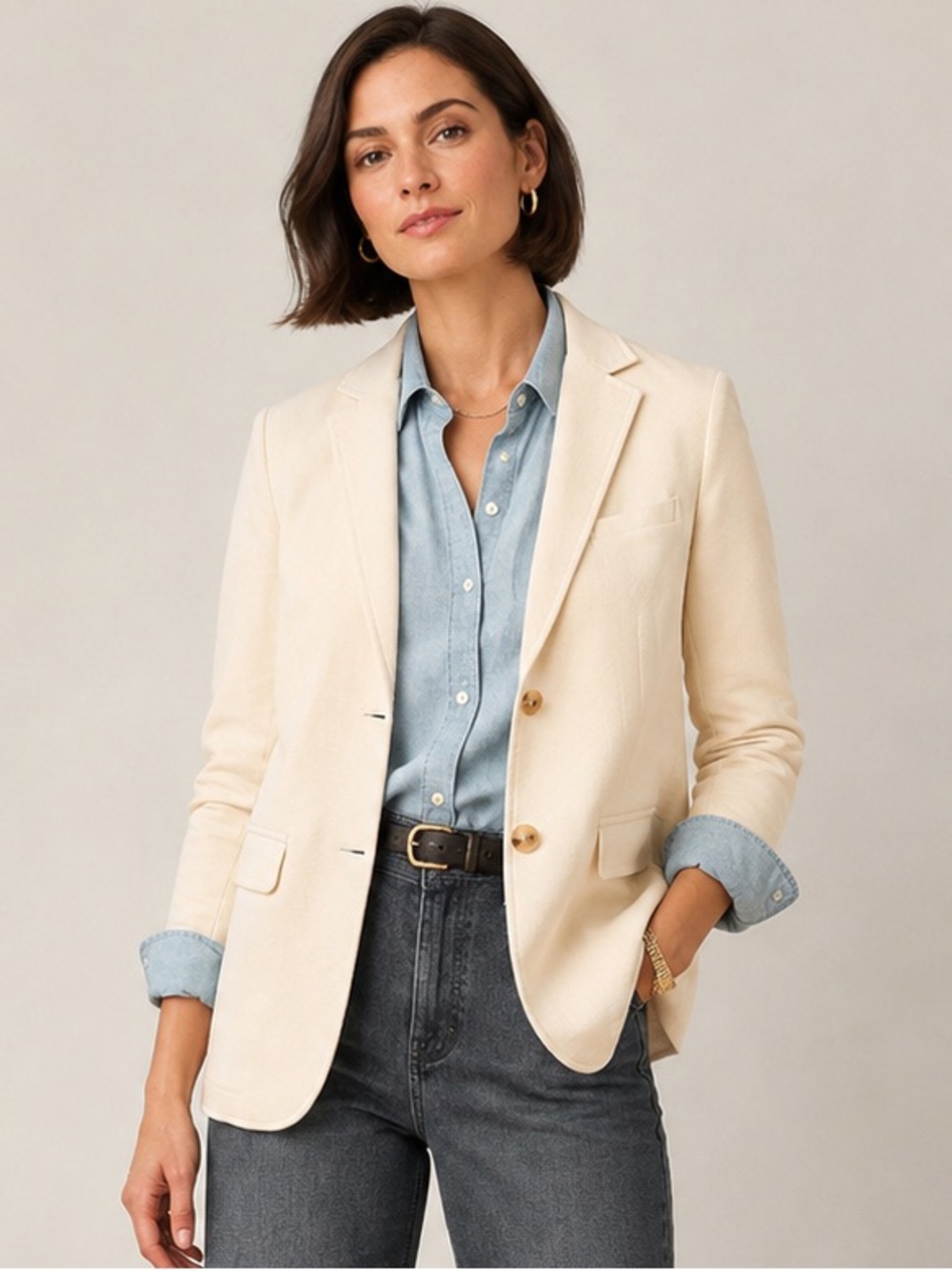 Faherty Organic Cotton Blend Knit Inlet Notch Collar Blazer, Academic, Cream, M